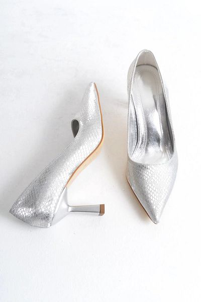 Shoesers Women's Special Design Shiny Patterned Pointed Toe Evening Dress Heeled Stiletto Shoes