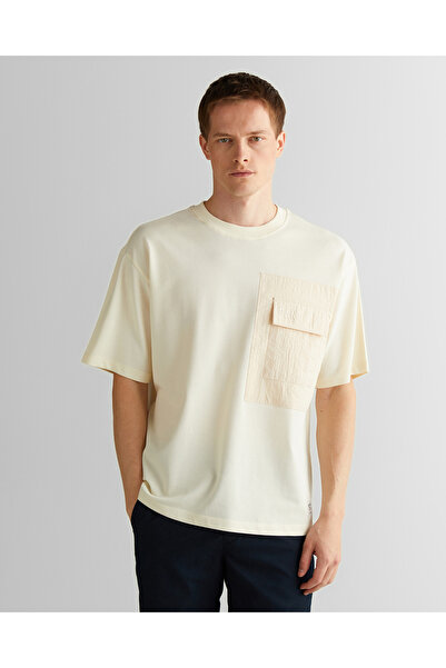 Gant Erkek Krem Relaxed Fit Bisiklet Yaka Logolu T-Shirt