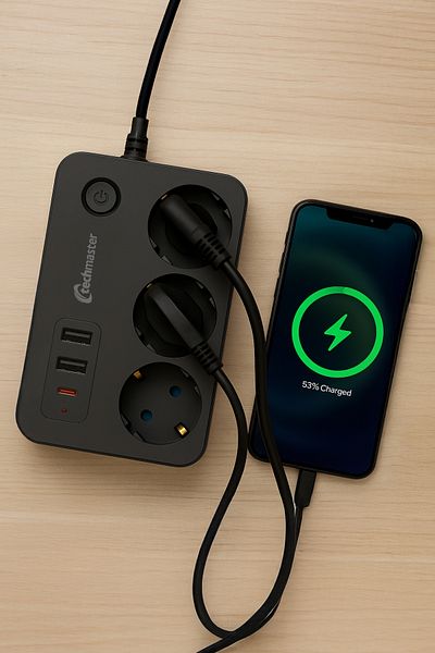 Techmaster 2 USB + Type-C حماية من التيار والحماية للأطفال 3 مقابس مربعة 2mt