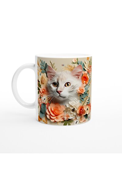 MESCHAIN كوب مطبوع عليه قطة تنظر بين الزهور