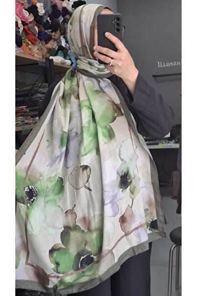 AMİNENESİL شال أمينينسيل بامبو كراش بنمط زهرة كاكي بيج بني اللون