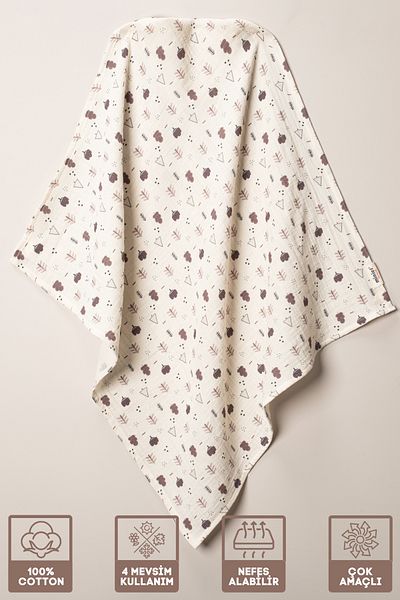 Miniel Unisex Baby 100% Organic Cotton Wood Printed Multi-Purpose Muslin Cover & Blanket Set of 2 75X80 cm