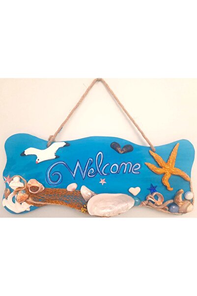 ELSA Welcome Yazılı Deniz Temalı Kapı Süsü – MDF Üzeri El Yapımı Dekor