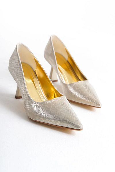 Shoesers Women's Special Design Shiny Patterned Pointed Toe Evening Dress Heeled Stiletto Shoes
