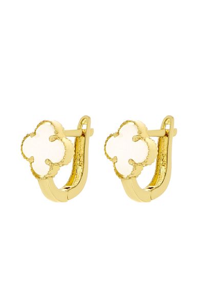 MOHI Fine Jewellery White mother-of-pearl clover earrings in 14k yellow gold