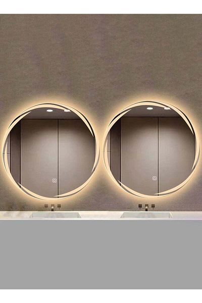 Taimi Set of 2 Round Bathroom Mirror Touch LED Light 3 Light Colors for Bathroom Bedroom Vanity 80cm