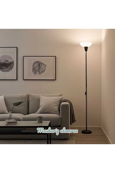 IKEA Upward-facing floor lamp, black/white, 180 cm high, with 6W E27 bulb