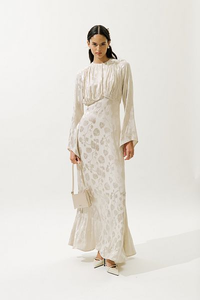 Manuka Jacquard Satin Evening Dress Vanilla