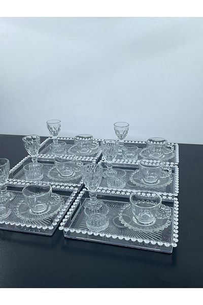YzHome Luxury 30-Piece Glass Beaded Coffee Cup Set for 6 People Coffee Side Cup Turkish Delight Holder