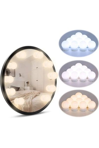 sgeteknoloji 10 Led 3 Colors Adjustable USB Makeup Mirror Light Hollywood Style