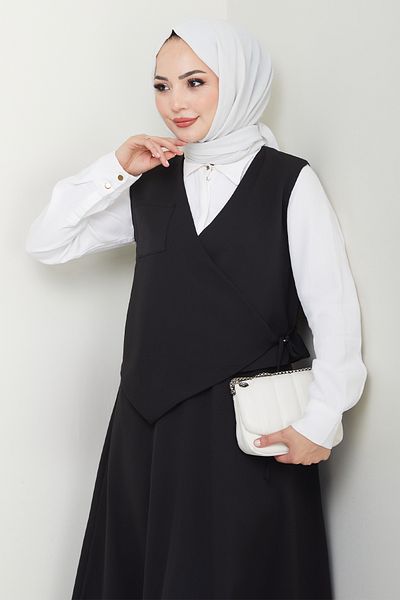 InStyle Black Vest Suit with Cross Single Pocket