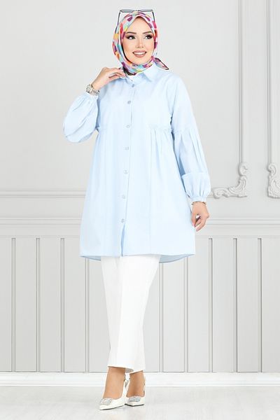 ModaMerve Τουνίκ με ελαστική μανσέτα 4449KTR927-M Baby Blue