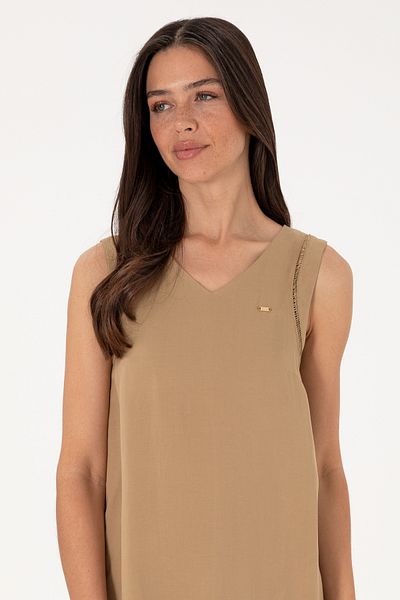 U.S. Polo Assn. Γυναικείο Μίνι Μίνι Υφαντό Φόρεμα με Μινκ Λινό Μικτό 50299168-vr052