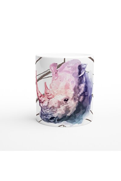 MESCHAIN Watercolor Rhino Illustration Themed Printed Mug