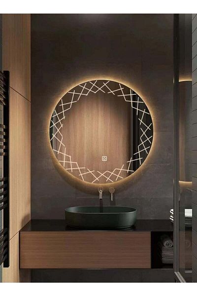 Taimi Round Bathroom Mirror LED Touch Light 3 Colors Lighting for Bathroom Bedroom Dressing Room 70cm