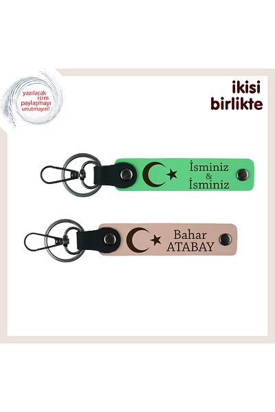 Miaju Vefa Themed National Armağan – Moon Star Patterned 2-Piece Personal Keychain Gift, F Green-Kitten Mouth