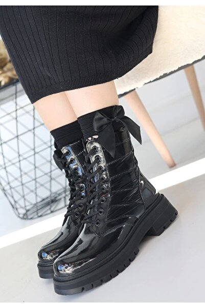 Erbilden Josse Black Patent Leather Lace up Boots