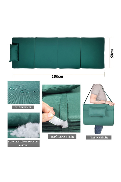 Bysay Taşınabilir Katlanır Çanta Şezlong Minderi, Yastıklı Minder (Kırmızı)