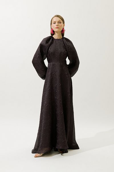 Manuka Jacquard Organza Evening Dress Purple