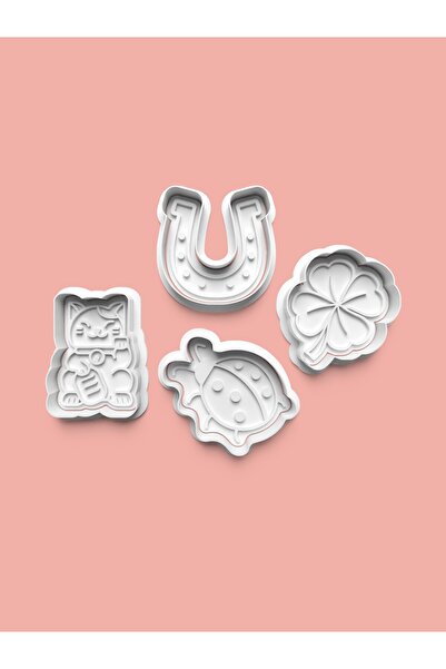 AKTASTORE قالب كوكيز محظوظ وقالب عجينة السكر مجموعة من 4 قطع 0822-set