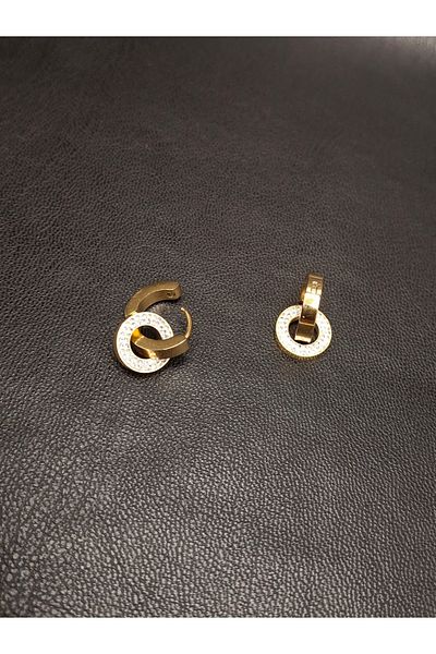 Han Ticarethane Gold Color Stone Hoop Model Steel Earrings