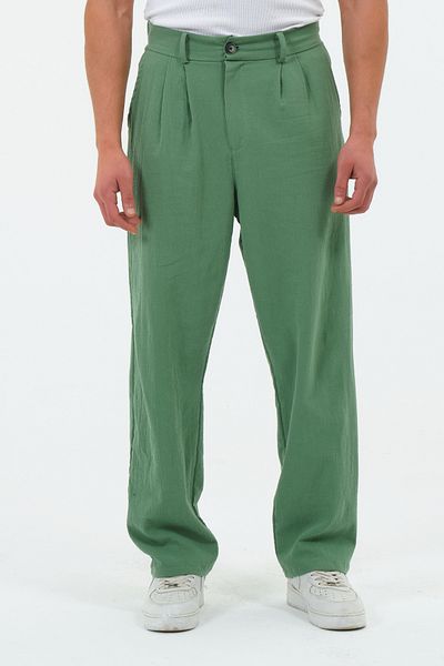 RELAXL 100% Cotton High Waist Şile Cloth Benetton Green Baggy Summer Trousers