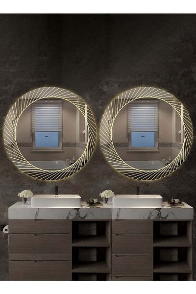 Taimi Set of 2 Round Bathroom Mirror Touch LED Light 3 Light Colors for Bathroom Bedroom Vanity 80cm
