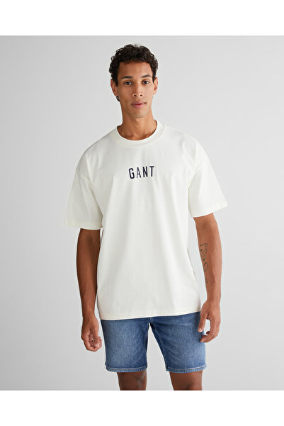 Gant Erkek Krem Relaxed Fit Bisiklet Yaka Logolu T-Shirt
