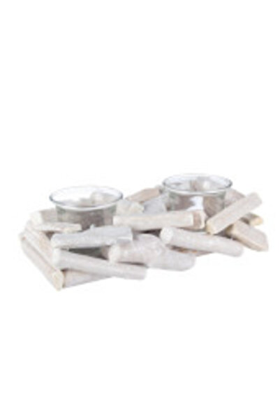 Bizzotto White Wooden Candle Holder with 2 Glass Holders 21x11x6 cm