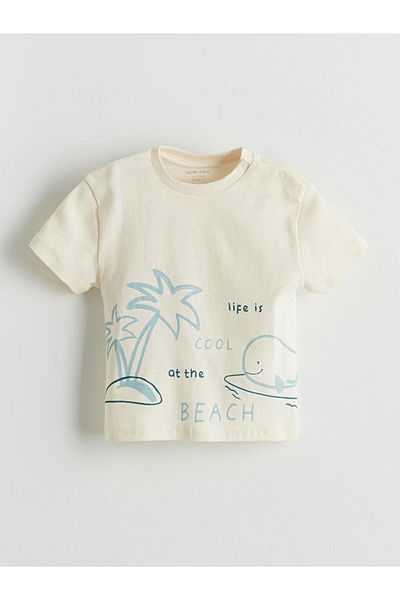 LC Waikiki Lcw Baby Ecru Organic Fabric Baby Boy T-Shirt and Pants 2-Piece (S5)