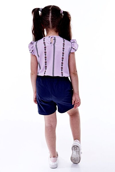 ZUZUNGA Wrapped Fabric Floral Patterned Ruffle Sleeve Bow Detailed Girl's Shorts Skirt Set