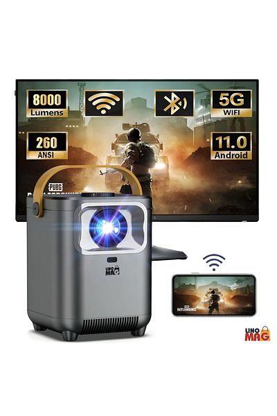 Linomag Smart Portable 4K UHD Projector, Linomag®, WiFi, BT 5.0, Screen up to 200", 5W Speakers, Gray