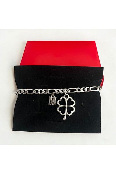 pofudukcase Steel Letter Clover Lucky Bracelet Gift Boxed for Friend, Lover