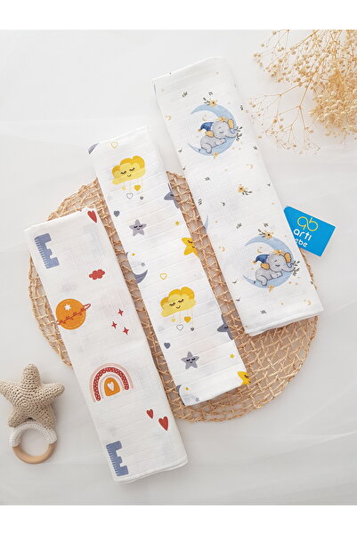 artıbebe مجموعة من 3 أغطية موسلين |   قماش موسلين قطن 100% |   قماط الطفل، حف...