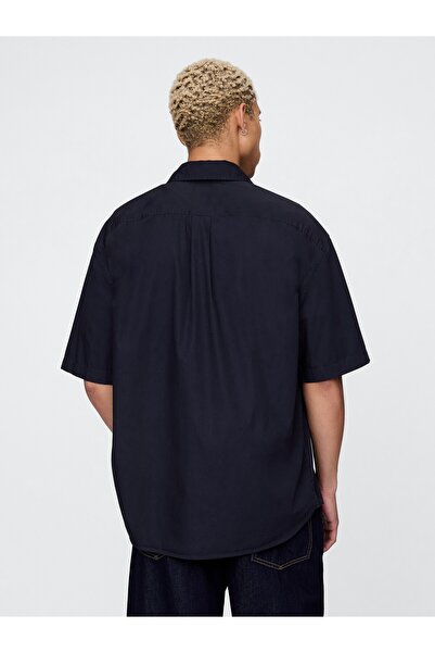 GAP Erkek Lacivert Organik Pamuk Oversize Poplin Gömlek