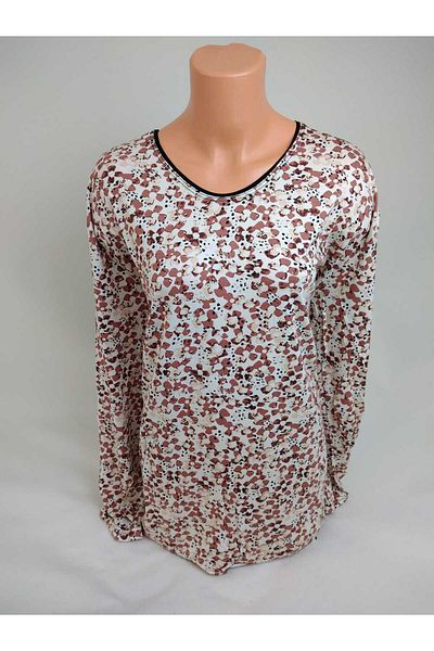 YAŞAR TRİKO Tricou din bumbac pieptănat pentru femei, maro, bej, cu decolteu în U, cu model lung, cu fantă, țesută din viscoză