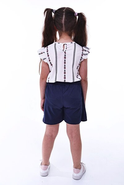 ZUZUNGA Wrapped Fabric Floral Patterned Ruffle Sleeve Bow Detailed Girl's Shorts Skirt Set