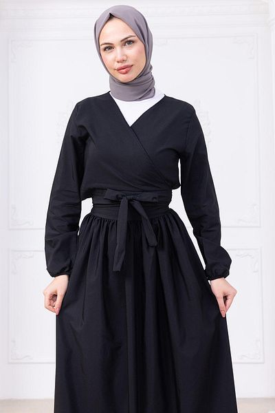 hafsamina Tie-Up Skirt Suit Black Hm2752