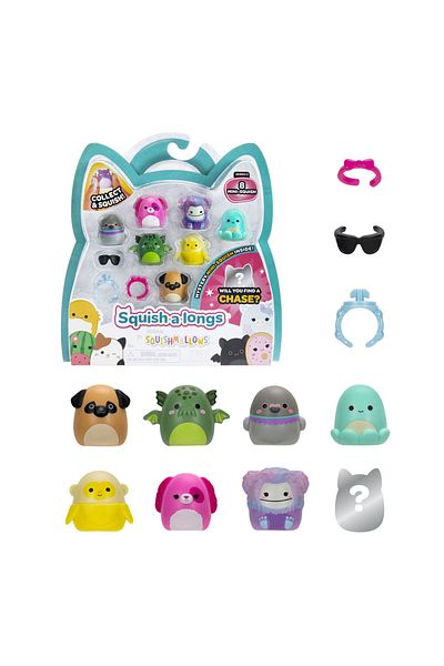 Squishmallows مجموعة سكويش أ لونجز 8 مجسمات + حلقات السلسلة 2 AL0024