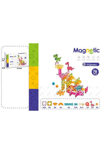 Point Plus Magnetic Ball Track Game for Kids - 76 Pieces with Dinosaur Design - Size 36.5 x 6 x 21.5 cm