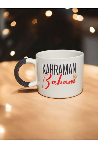 Simge Seramik Crowned Hero My Dad D with Handle Double Printed Handmade Natural Ceramic Mug Mug Tea Cappuccino Cup