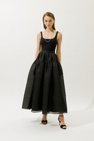 Manuka JACQUARD ORGANZA FUSTA PUFĂ NEGRĂ