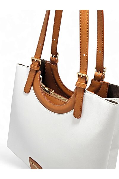 Evident White Soft Textured Soft Adjustable Shoulder Strap Women's Bag