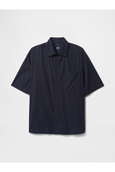 GAP Erkek Lacivert Organik Pamuk Oversize Poplin Gömlek