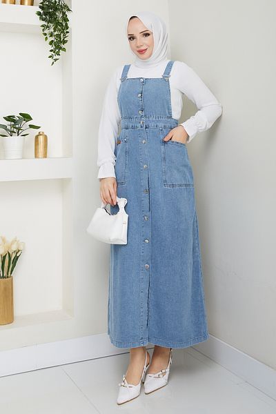 Pamuk Butik Women's Pocketed Dress Jeans Salopet