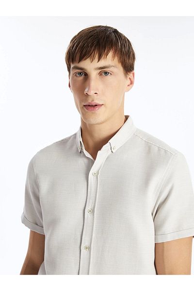 LC Waikiki Ανδρικό πουκάμισο LCW Vision Beige Slim Fit με κοντό μανίκι Dobby