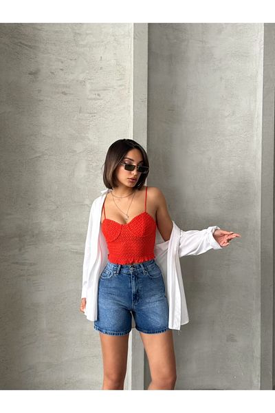 Miss Prova Zigzag Crossing Cap Look Suspender Blouse Missblz7332