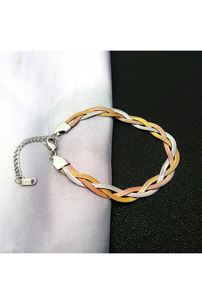 Tessero Snake Chain Bracelet for Women, Stainless Steel, Braided in 3 Colors, Plated with 18K Gold, Adjustab