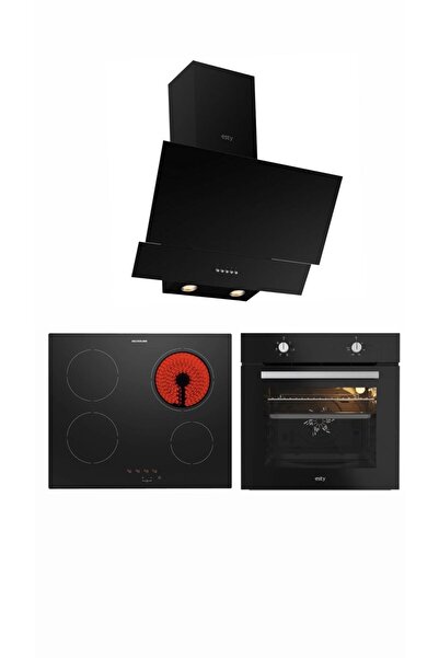 Esty -Silverline Elektrikli Ocaklı Karma Ankastre Set(Esty 3480 Siyah -SLV VC8210B01-AEF6601B03)