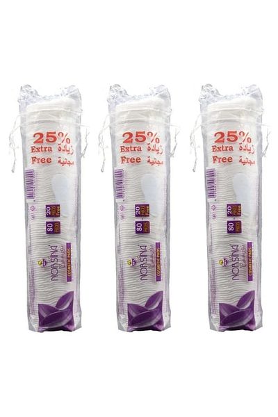 Norsina Norsina 3 packs of Norsina round makeup cotton pads 80 + 20 pieces